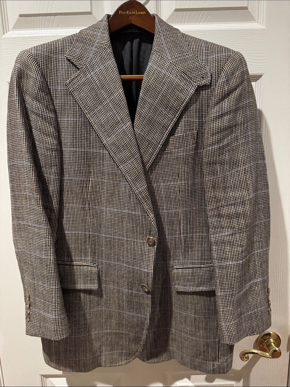2000s VTG Polo Ralph Lauren Italy-Made Wide Lapel Flax/Linen Check Sport Coat